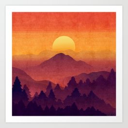 Sunset In The Misty Mountains Art Print