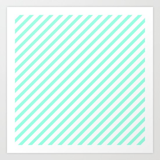 Elegant Mint & White Diagonal Stripes Art Print