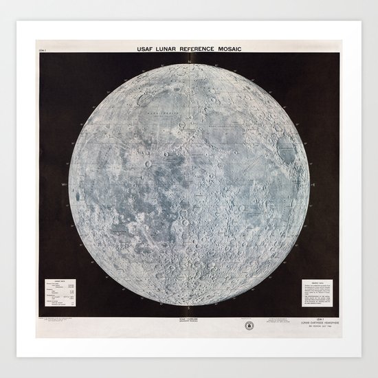VINTAGE COLOUR COLOR MOON MAP Art Print Poster Decor A4 A3 A2 Antique Book