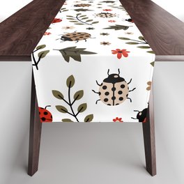 Ladybug and Floral Seamless Pattern Table Runner
