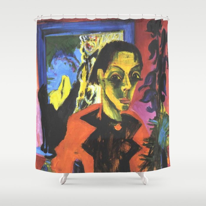 Ernst Ludwig Kirchner Self Portrait with Cat Shower Curtain