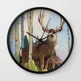 “Mule Deer Buck and Doe” by W Herbert Dunton Wall Clock