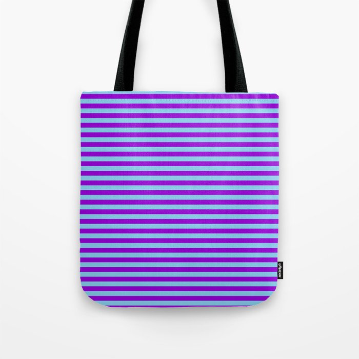 Sky Blue & Dark Violet Colored Striped Pattern Tote Bag