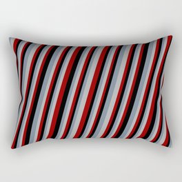 [ Thumbnail: Slate Gray, Dark Gray, Dark Red & Black Colored Stripes Pattern Rectangular Pillow ]