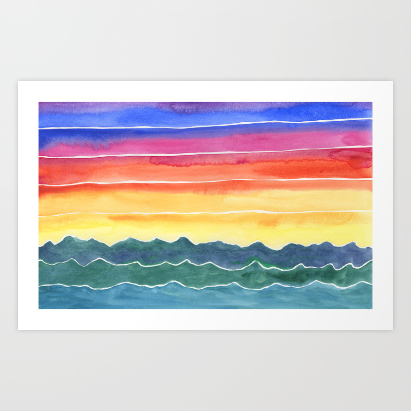 Mountains Of Waves Watercolor Painting Art Print By Jenpicicci Society6