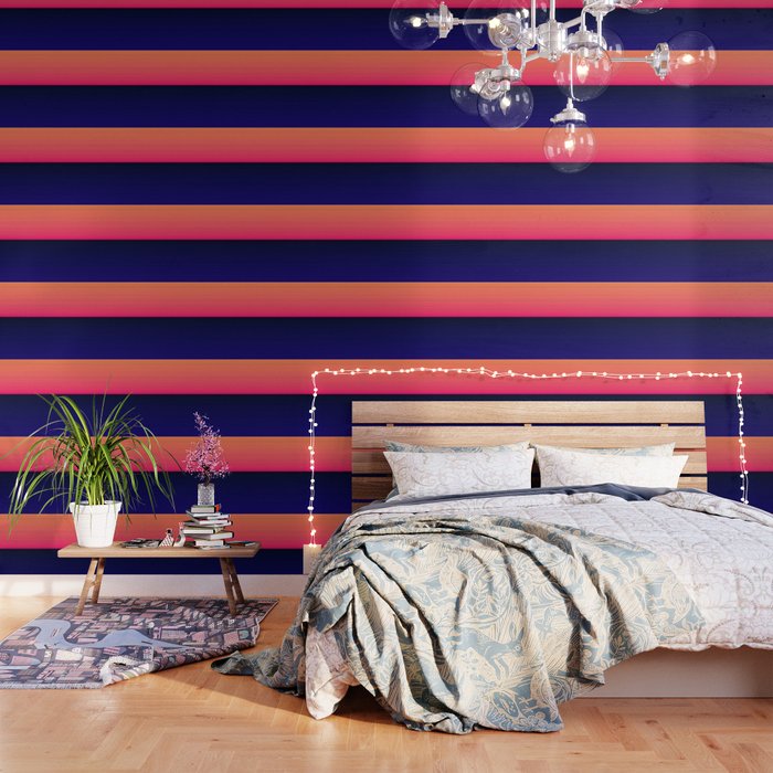 Vibrant Navy Blue Orange Pink Stripe Wallpaper by ...
