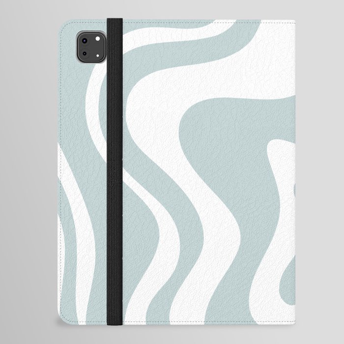 Retro Liquid Swirl Abstract Pattern in Pale Blue-Gray and White iPad Folio Case