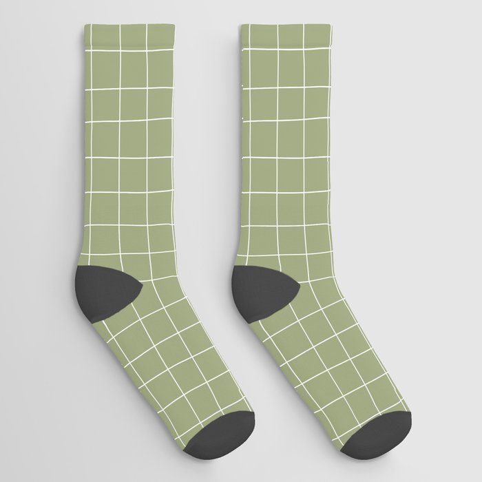 Hand Drawn Grid Green Socks