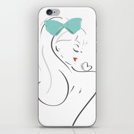 fashion girl illustration with green bow iPhone Skin