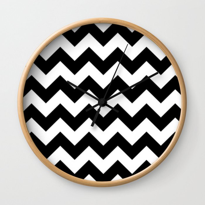 BLACK AND WHITE CHEVRON PATTERN - THICK LINED ZIG ZAG Wall Clock