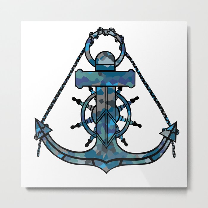 Anchor and Steering Helm [Multicolored 2] Metal Print