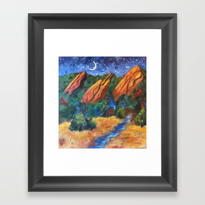 Boulder's Flatirons by Moonlight Framed Art Print