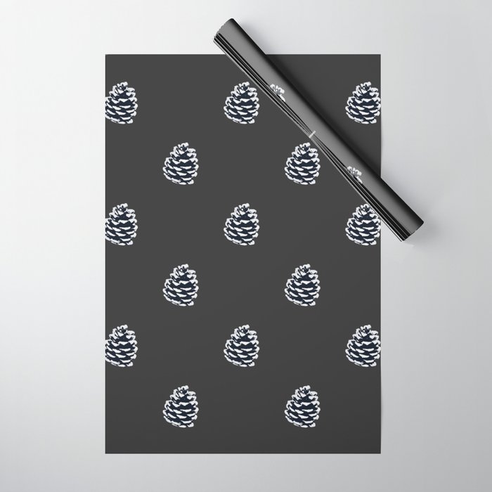 Snowy pine cones grey wrapping paper by ARTbyJWP | Society6