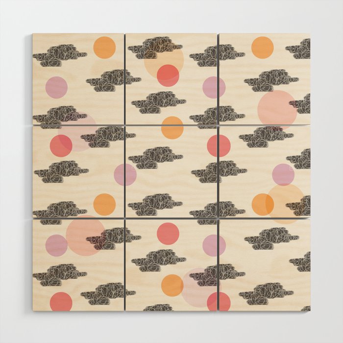 Black Clouds and Colour Dots Wood Wall Art