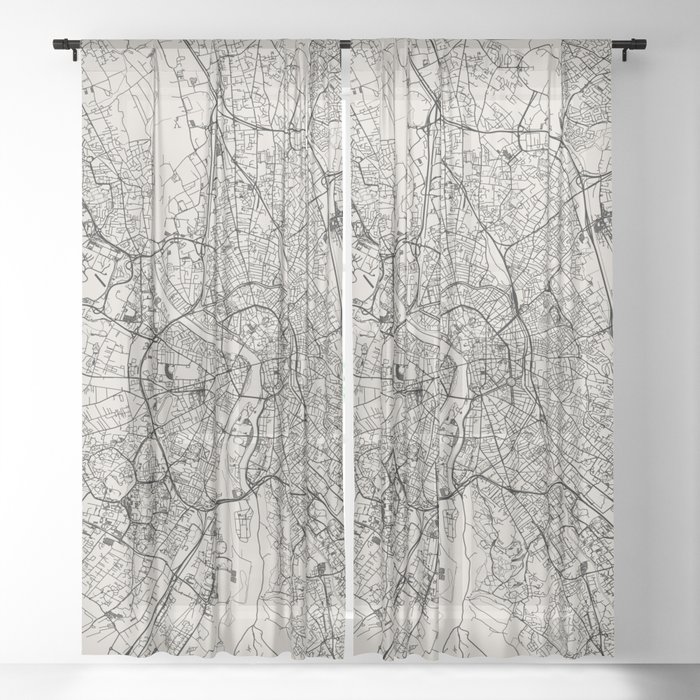 Toulouse, France - Artistic Map - Black and White Sheer Curtain