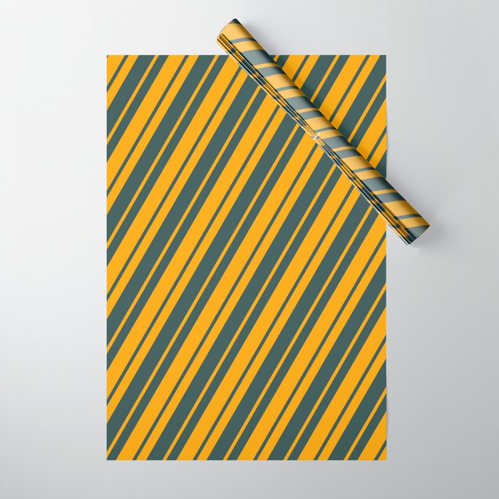 Dark Slate Gray and Orange Colored Lined/Striped Pattern Wrapping Paper