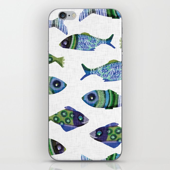 Marine riso fish linen pattern. Modern washed out coastal cottage sea life rustic beach style design iPhone Skin