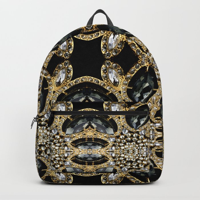  art deco jewelry bohemian champagne gold black rhinestone Backpack