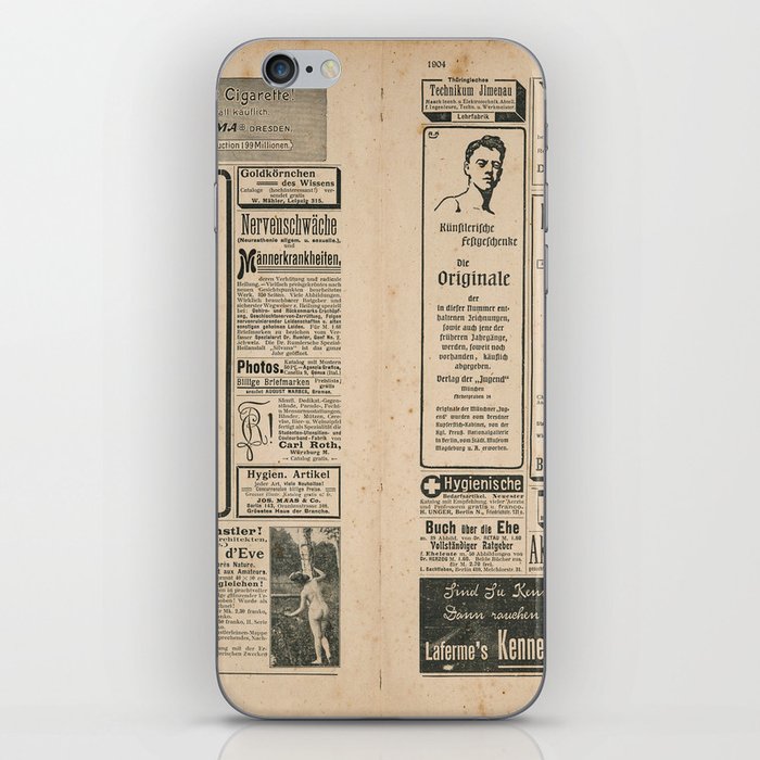 Newspaper page with retro advertisement. Vintage engraved illustration. German magazine from 1904 iPhone Skin