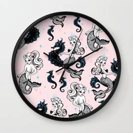 Pearla the Mermaid on Pink Wall Clock