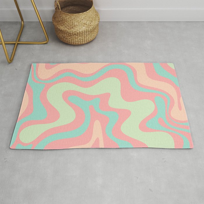 Retro Liquid Swirl Abstract Pattern in Pastel Sherbet Blush Pink and Mint Rug