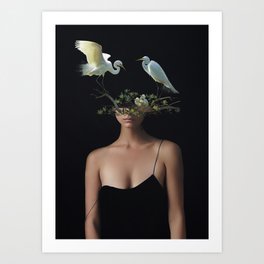 Lady with Birds 3 Art Print