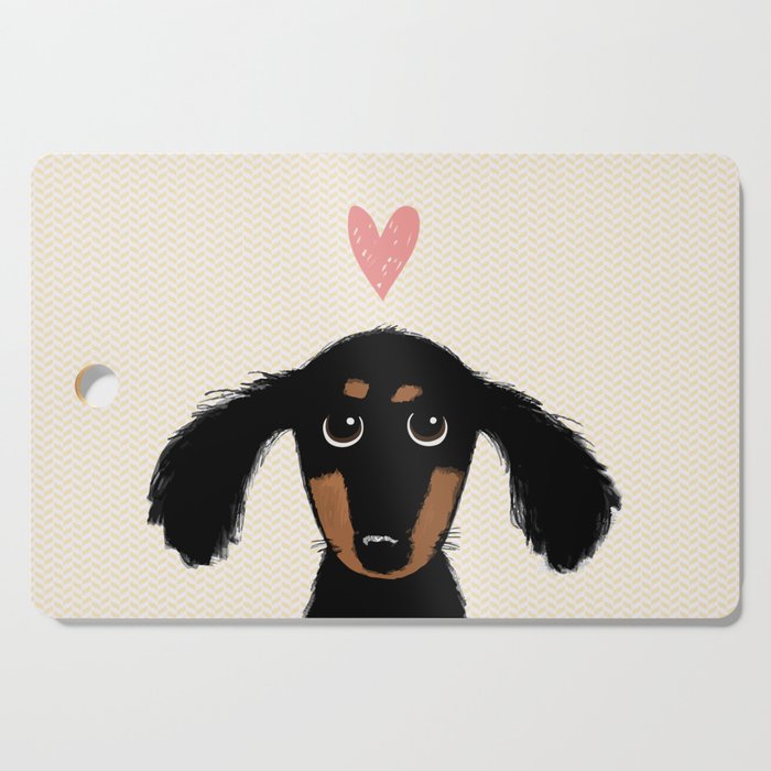 Dachshund Love | Cute Longhaired Black and Tan Wiener Dog Cutting Board