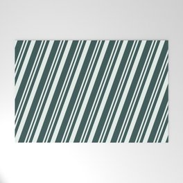 [ Thumbnail: Mint Cream & Dark Slate Gray Colored Pattern of Stripes Welcome Mat ]