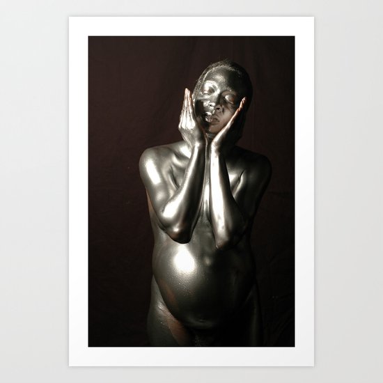 Silver pregnant body painting Art Print