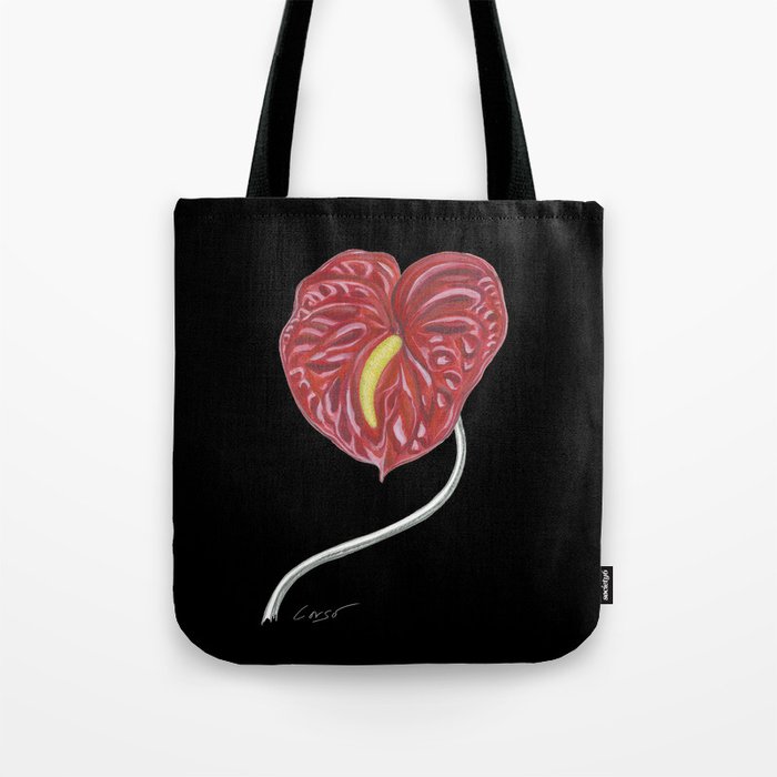 Anthurium 01b Botanical Flower * Red Heart Valentine Tote Bag