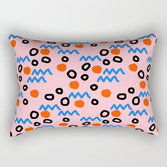 Bro - abstract retro pattern squiggle dot lines grid pink red children 1980s 80s throwback pop art Rectangular Pillow