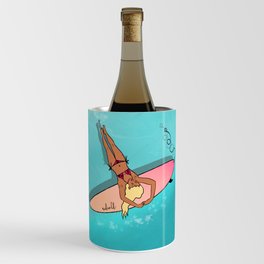 The Ocean Is My Happy Place | Surfer Girl Illustration Wine Chiller