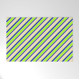 [ Thumbnail: Light Green, Blue & Bisque Colored Lines Pattern Welcome Mat ]