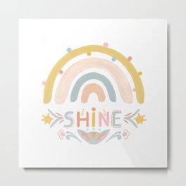 Cute rainbow l shine lettering | bright kids artwork with folk elements Metal Print | Modernnursery, Pompoms, Mustardyellow, Babydecor, Drawing, Modernfolk, Kids, Cuterainbow, Pastelpink, Modernbaby 