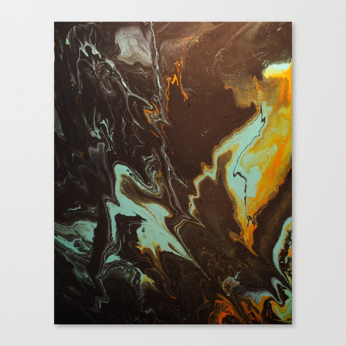 Fluid Art Acrylic Painting, Pour 3 - Black, Orange & Turquoise Blended Color  Canvas Print by pipafineart | Society6