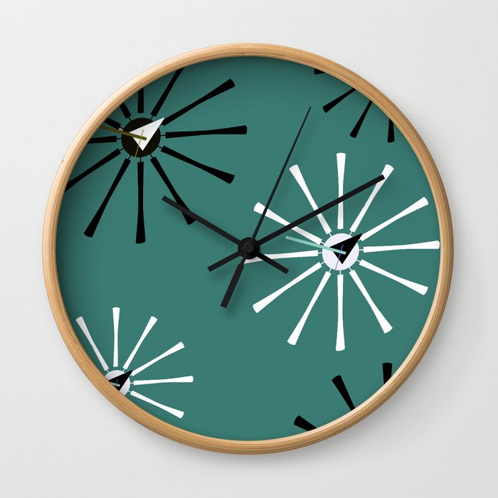 Fifties Kitchen Pattern Emerald Wall Clock