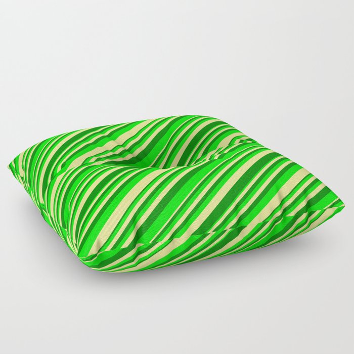 Tan, Green & Lime Colored Stripes/Lines Pattern Floor Pillow