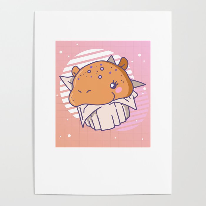 Funny Hippo Cupcake Cute Kawaii Aesthetic Poster
