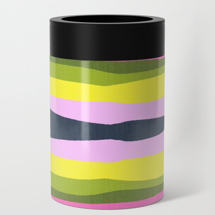 Cheerful 70’s Spring Stripes Retro Abstract Can Cooler