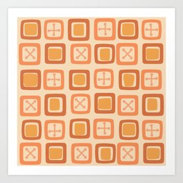 Mid Century Modern Squares Lines Citrus Orange Art Print