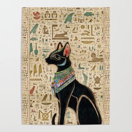 Egyptian Cat - Bastet on papyrus Poster