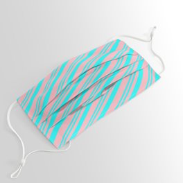 [ Thumbnail: Aqua and Light Pink Colored Stripes/Lines Pattern Face Mask ]