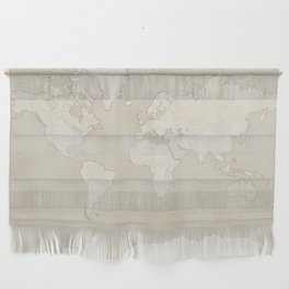Sepia vintage world map with cities Wall Hanging