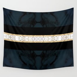 Midnight Blue Marble with Gold Glitter Ribbon Wall Tapestry
