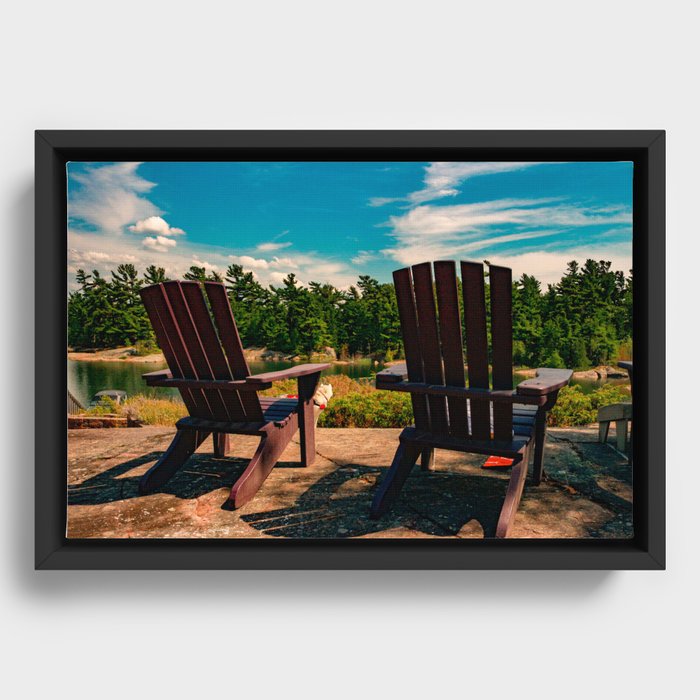 Muskoka chairs at the cottage Framed Canvas