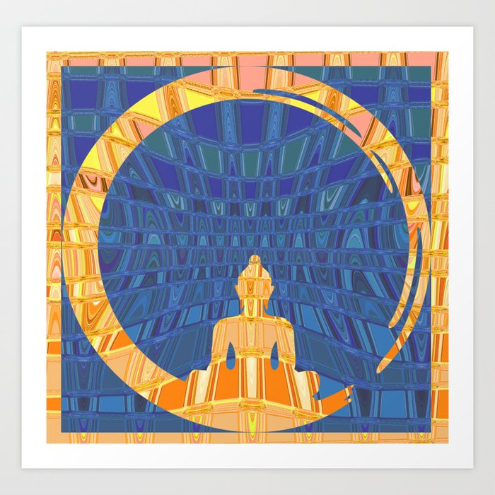 Blue And Orange Geometric Buddha Abstract Art Print By Carlieamberpartridge Society6