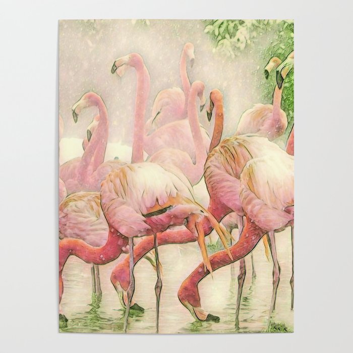 Flamingos in the Winter Poster