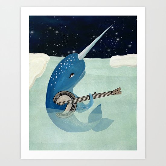 Narwhal's Aquarelle - Narwhal Plays Banjo Art Print