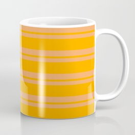 [ Thumbnail: Brown & Orange Colored Striped/Lined Pattern Coffee Mug ]