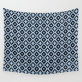 Pale Blue and Black Ornamental Arabic Pattern Wall Tapestry